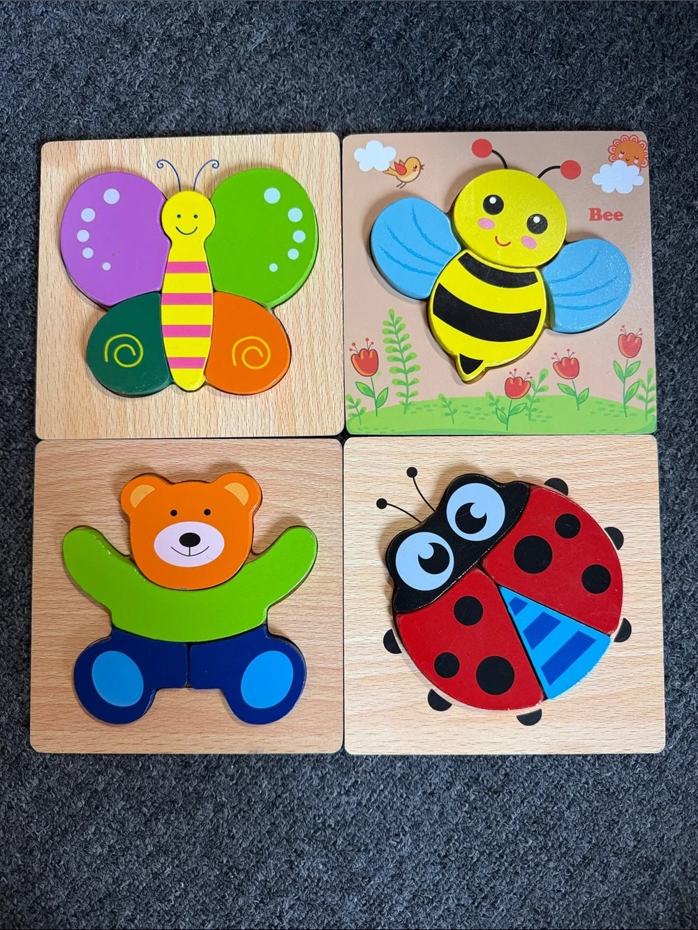 Baby/ Toddler Puzzles - Set of 4 - Wooden Puzzles - 4 Pieces Each - Animals